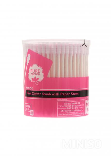Pink Cotton Swab with Paper Stem (200 Pcs) | Miniso